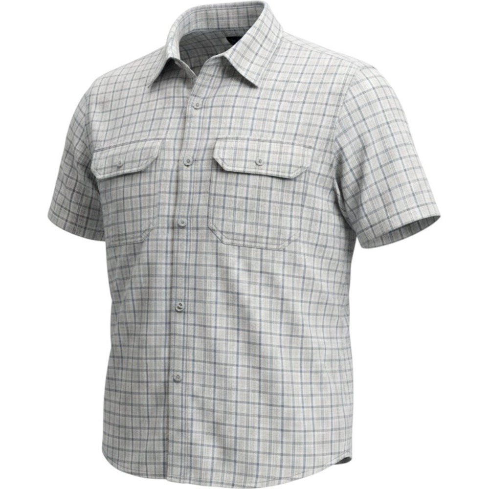 prAna Button Down Shirt Mens Small Grey Excellent Short Sleeve Grid Technical